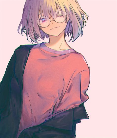 short hair, anime, simple background, glasses, anime girls HD Phone ...