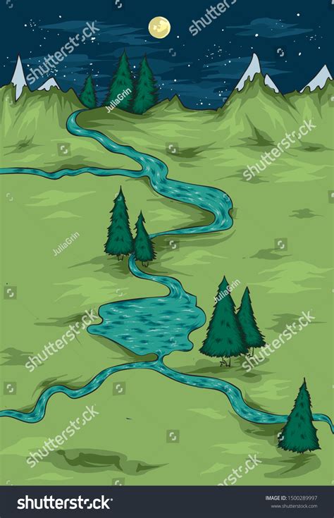 Cartoon Map Area Lake Mountains Forest: vector de stock (libre de ...