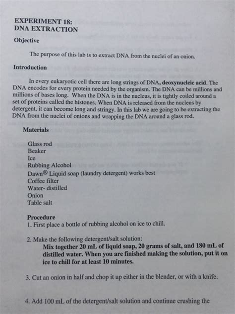 Solved EXPERIMENT 18: DNA EXTRACTION Objective The purpose | Chegg.com