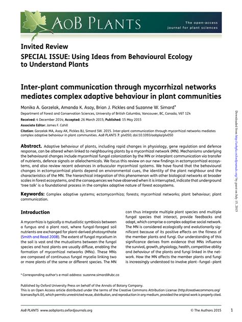 (PDF) Inter-plant communication through mycorrhizal networks mediates ...