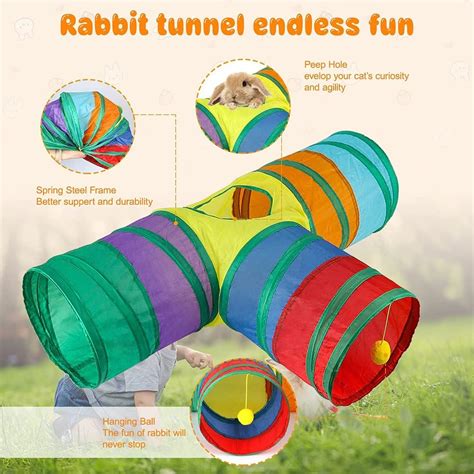 OmeHoin Bunny Tunnel Collapsible 3 Way Rabbit Tunnels & Tubes Guinea ...