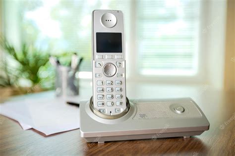 Premium Photo | Wireless telephone on a wooden desk