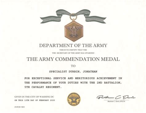 Army Commendation Medal Certificate