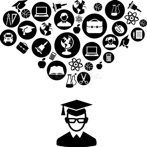 Education Concept with Education Icons in Flat Black White Style Stock Vector - Illustration of ...