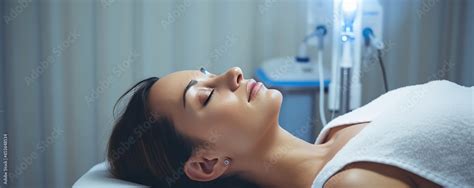 A Serene Facial Procedure Where A Delighted Woman Reclines On A Medical ...