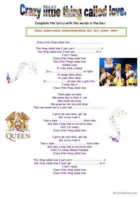 Crazy Little thing called love. song…: English ESL worksheets pdf & doc