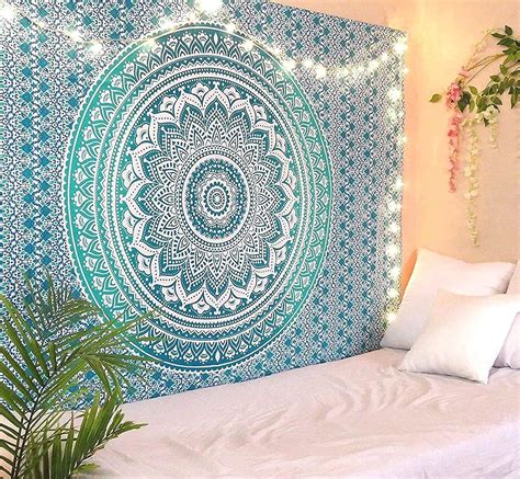 Large Mandala Tapestry for Bedroom and Living Room Wall Hanging Cotton Tapestries Sea Green ...