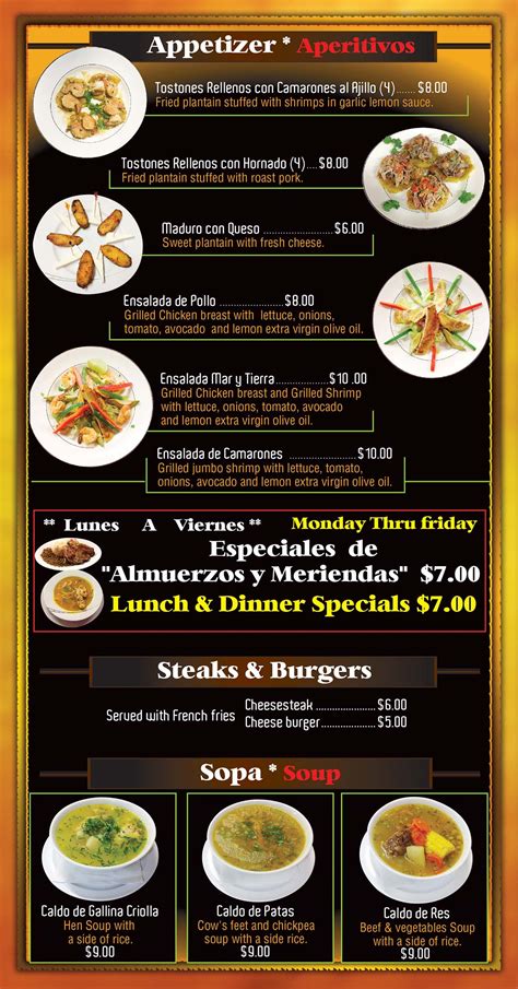 Menu — El Negro de Oro Restaurant