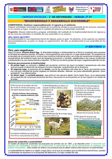 37 Biodiversidad Y Desarrollo Sostenible - CIENCIAS SOCIALES – 1∞ DE SECUNDARIA – SEMANA 🕉 37 ...