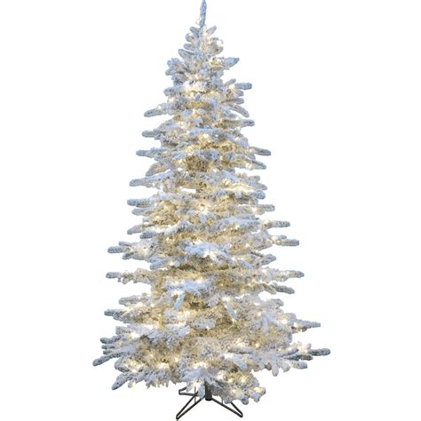 Christmas Time 7.5-Ft Silverado Pine White Flocked Slim Christmas Tree ...