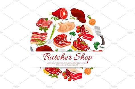 Butcher shop meat products poster for food design | Food design ...