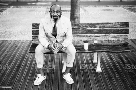 Dandy Black Man Suit Outdoor Bench Stock Photo - Download Image Now ...