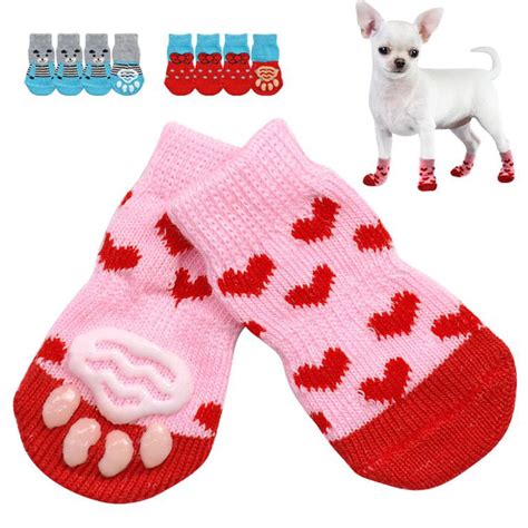 Besufy Pet Dog Socks 4 Pcs Xmas Puppy Cotton Warm Anti-Slip Shoes ...