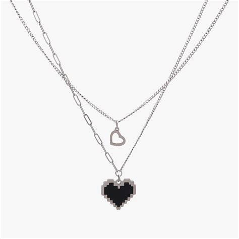 Pixel Heart Double Chain Necklace • Aesthetic Clothes Shop | Double ...