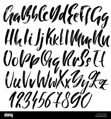 Hand drawn dry brush font. Modern brush lettering. Grunge style alphabet. Vector illustration ...