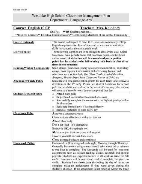 Classroom Management Plan - 38 Templates & Examples ᐅ TemplateLab