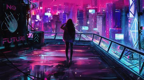 1920x1080 Woman in Cyberpunk City 1080P Laptop Full HD Wallpaper, HD ...