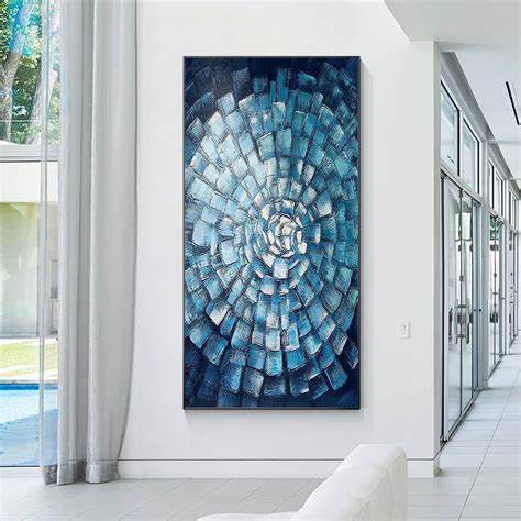 Blue Texture Wall Art Original Abstract Painting on Canvas, Geometric ...