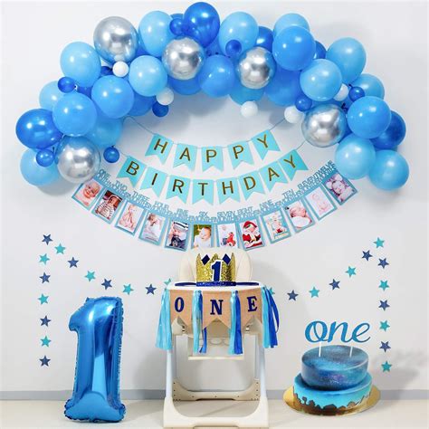 Amazon.com: Baby Boy 1St Birthday Decorations BLUE Party Supplies for ONE Highchair Banner ...