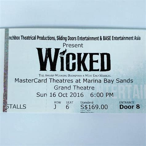 Wicked Musical Ticket x 1, Tickets & Vouchers, Event Tickets on Carousell