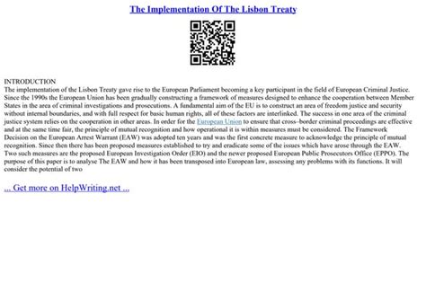 The Implementation Of The Lisbon Treaty | PPT