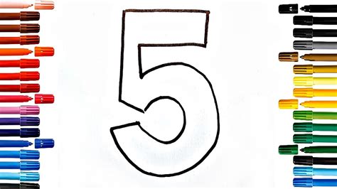 Numbers for Kids Drawing Number Five How to Draw And Paint Number Five Coloring Book Fun ...