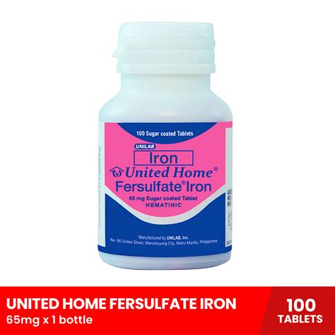 UNITED HOME Fersulfate Iron 65mg x 1 bottle (For Iron Deficiency Anemia and Healthy Blood ...