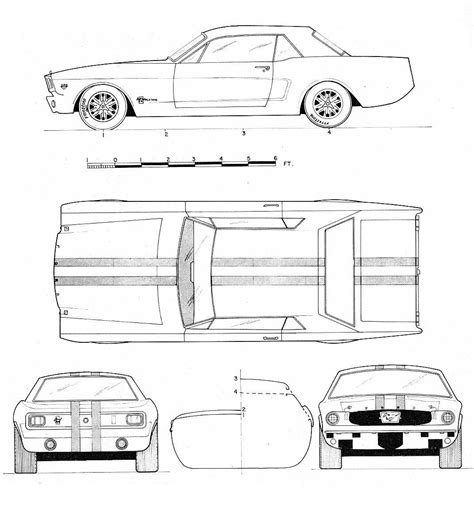 Ford Mustang 1965 Blueprint - Download free blueprint for 3D modeling