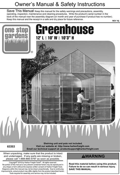 Manual For The 63353 10 Ft. X 12 Greenhouse With 4 Vents