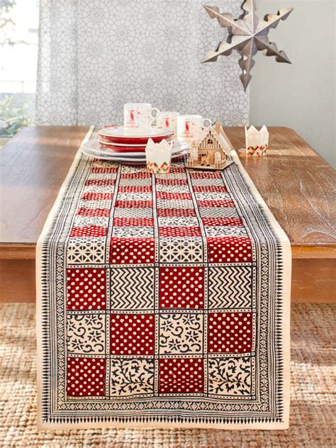 Plaid Christmas table runner, Red, Black | Saffron Marigold