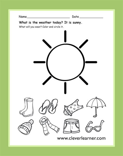 Weather Activity Sheets For Kindergarten - Worksheets