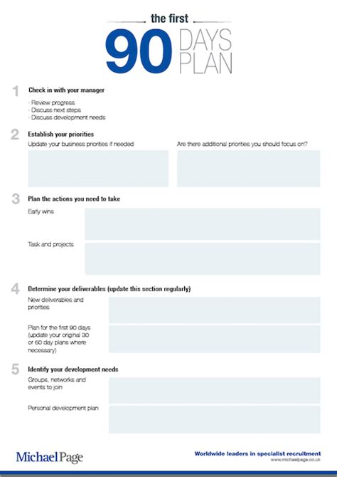 The first 90 days: a downloadable template and guide | Michael Page