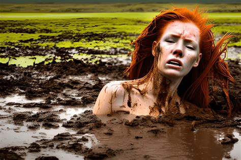 Beautiful Redhead Woman Sinking in Peat Bog Quicksand · Creative Fabrica