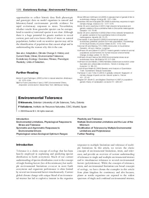 (PDF) Environmental Tolerance | Ülo Niinemets - Academia.edu