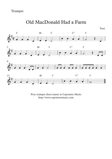 Easy Sheet Music For Beginners: Free easy trumpet sheet music - Old ...