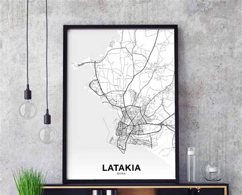 LATAKIA Syria Map Poster Black White Hometown City Print - Etsy