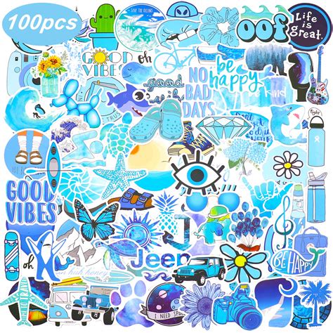 Buy 100 Blue VSCO Stickers, Aesthetic Stickers, Cute Stickers, Laptop ...