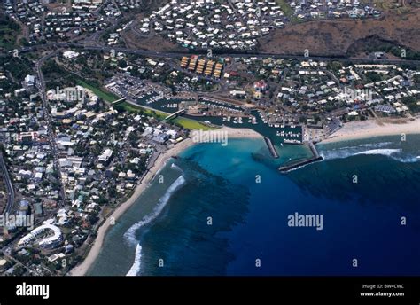 Aerial view of Saint Gilles les Bains port, Reunion Island (France ...