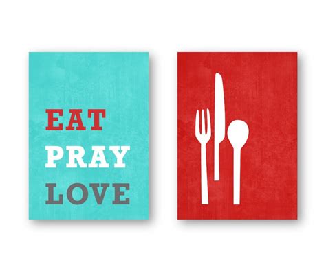 Modern Kitchen Wall Art Set Inspirational Art Eat Pray | Etsy