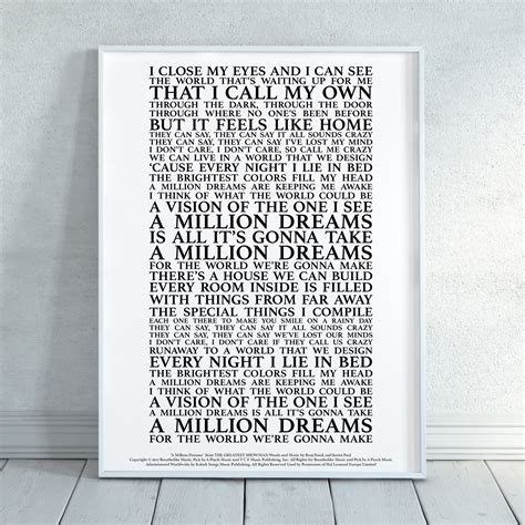 A Million Dreams the Greatest Showman Song Lyrics Print | Etsy