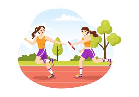 Relay Race Illustration by Passing the Baton to Teammates Until Reaching the Finish Line in a ...