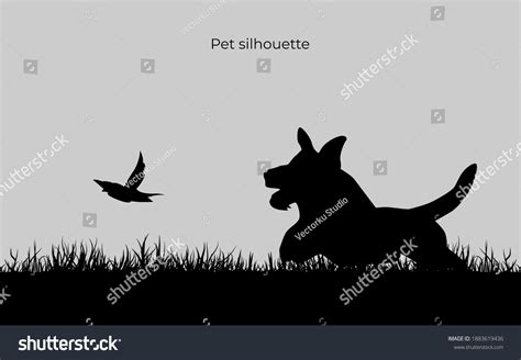 Dog Bird Silhouette Vector Illustration Background: เวกเตอร์สต็อก (ปลอด ...