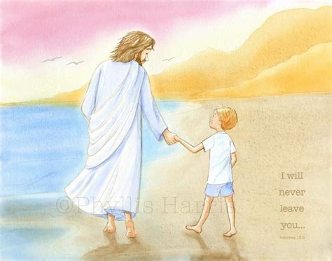 Children's Wall Art Jesus and Little Boy Walking on the Beach Inspirational Wall Art for Kids ...