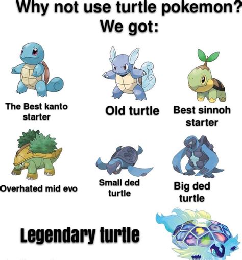 Why not use turtle pokemon? We got: Th B tk e Best kanto Old turtle Best sinnoh starter starter ...