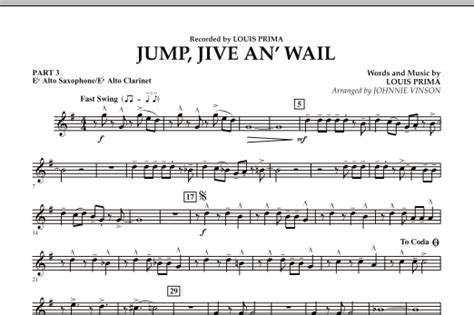 Jump, Jive An' Wail - Pt.3 - Eb Alto Sax/Alto Clar. by Johnnie Vinson Sheet Music for Concert ...