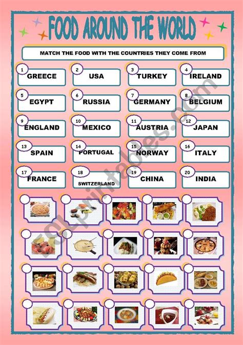 FOOD AROUND THE WORLD/MATCHING - ESL worksheet by Thessaloniki