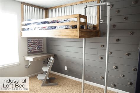 Industrial Loft Bed with Rock Wall and Fireman's Pole