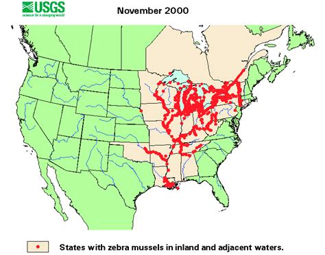 Documented zebra mussel range in the United States as of November 2000 ...