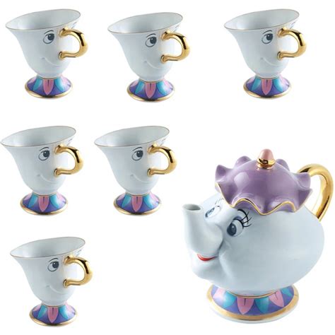 Beauty And The Beast Mug Mrs Potts Chip Tea Cup Ceramic Tea set [1 pot +6 cups]-in Teaware Sets ...