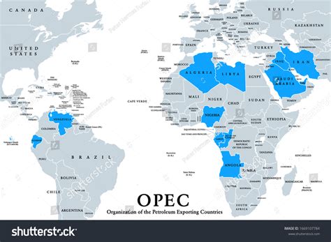 Opec Member States Political Map English: vetor stock (livre de direitos) 1669107784 | Shutterstock